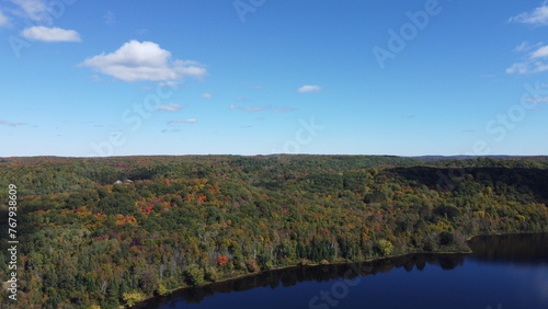 Northern Ontario Canada by drone photography during the fall showing the beautiful fall colors. 