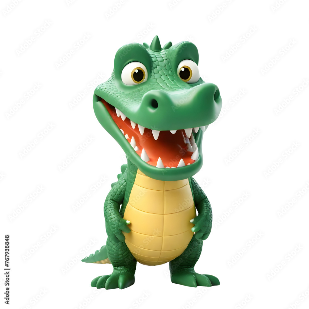 Fototapeta premium 3d rendering of cartoon crocodile on Isolated transparent background png. generated with AI