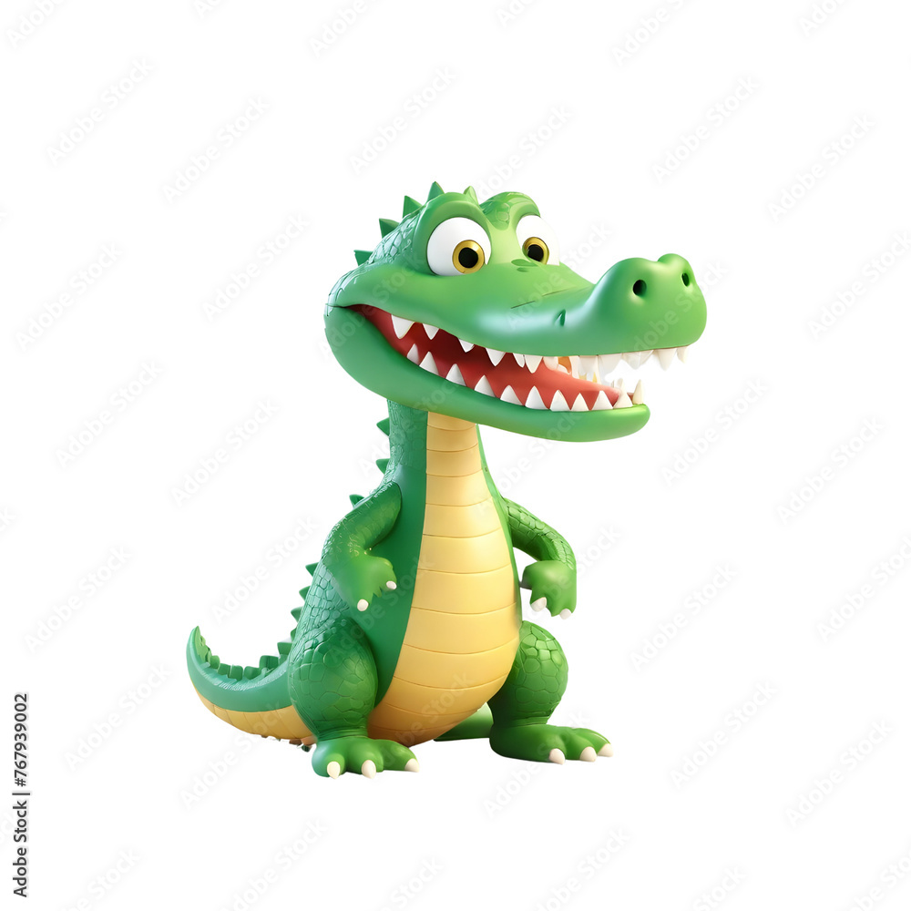 Naklejka premium 3d rendering of cartoon crocodile on Isolated transparent background png. generated with AI