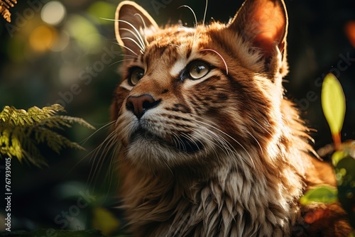 Puma in the tropical rainforest  observing his prey.  generative IA