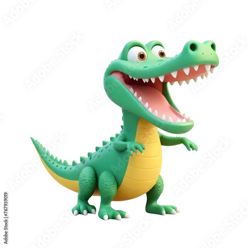 3d rendering of cartoon crocodile on Isolated transparent background png. generated with AI