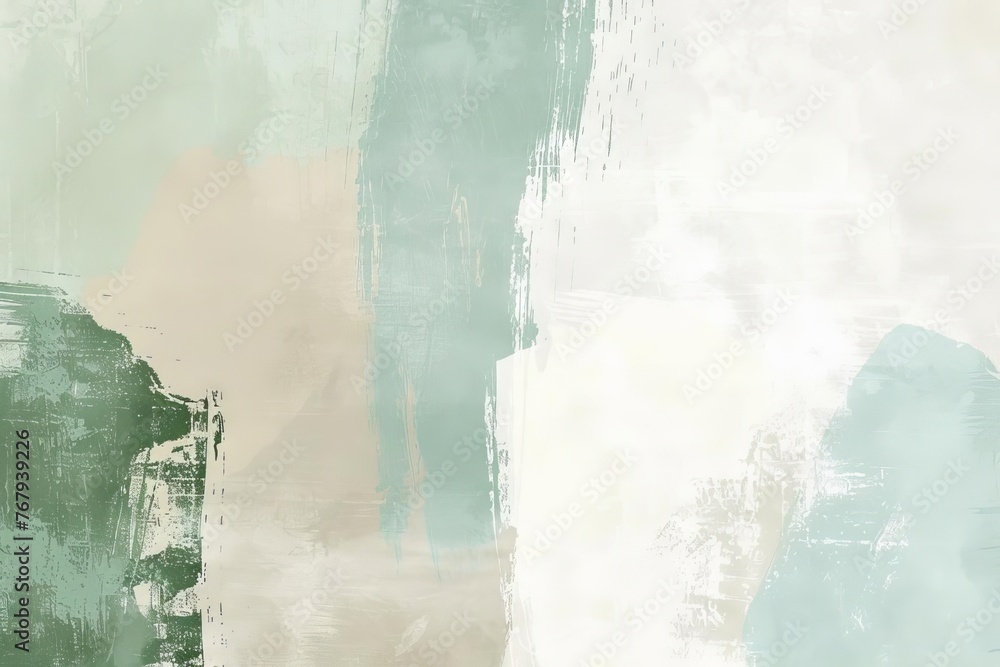 Minimalist japandi style abstract painting background, mint green, white and beige earthy texture, digital illustration