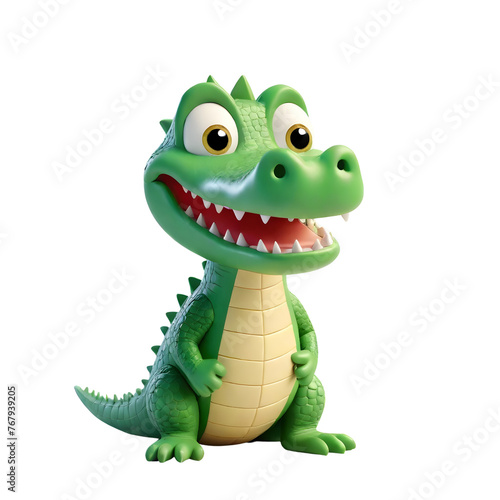 3d rendering of cartoon crocodile on Isolated transparent background png. generated with AI