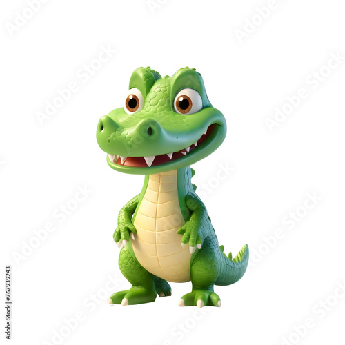 3d rendering of cartoon crocodile on Isolated transparent background png. generated with AI
