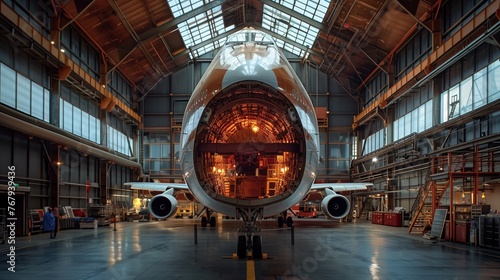 Boeing Jetliner Inside Hangar