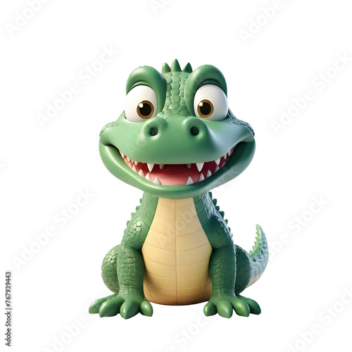 3d rendering of cartoon crocodile on Isolated transparent background png. generated with AI