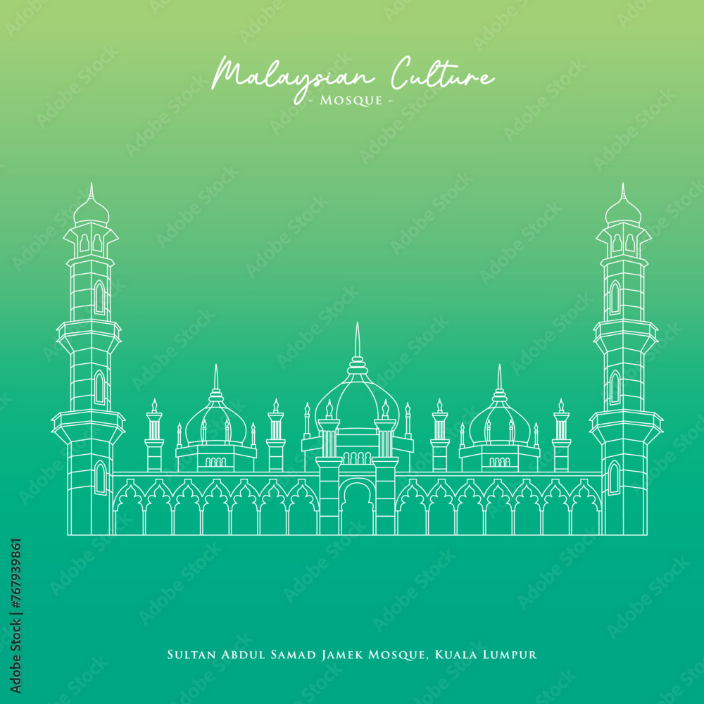 Minimalistic  vector of an ancient mosque with a green background