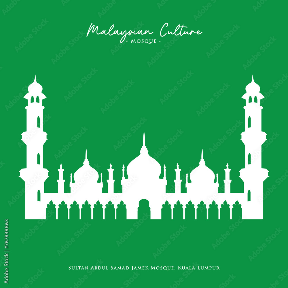 Minimalistic vector of an ancient mosque with a green background Minimalistic vector of an ancient mosque with a green background