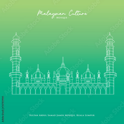 Minimalistic vector of an ancient mosque with a green background
