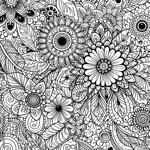 Floral pattern coloring page adults and children. Printable black and white. Vector, generative ai.