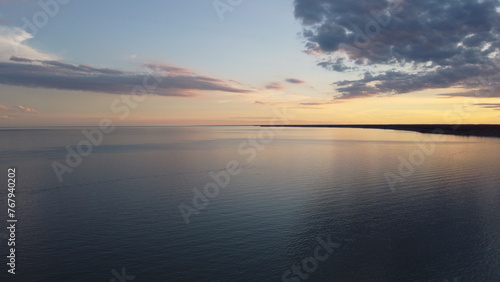 Lake Erie Ontario, The great lake sunset by drone. This is Port Stanley beach  © mynewturtle