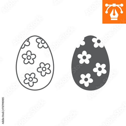 Easter egg with ornament line and solid icon, outline style icon for web site or mobile app, food and decoration, egg with flowers vector icon, simple vector illustration, vector graphics with editabl photo