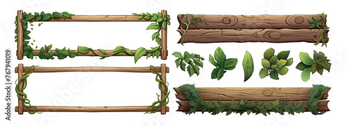 Nature-Inspired Wooden Frames Adorned with Lush Green Leaves, Ideal for Elegant and Organic Design © Zaleman