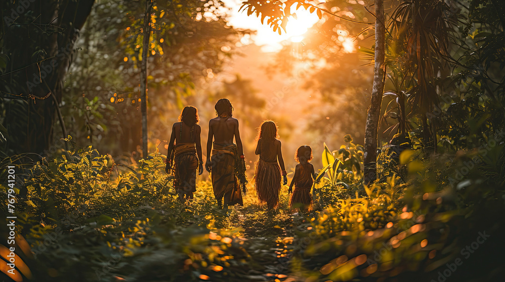 Naklejka premium Tribe people in Amazon jungle, rainforest