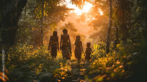 Tribe people in Amazon jungle, rainforest photo