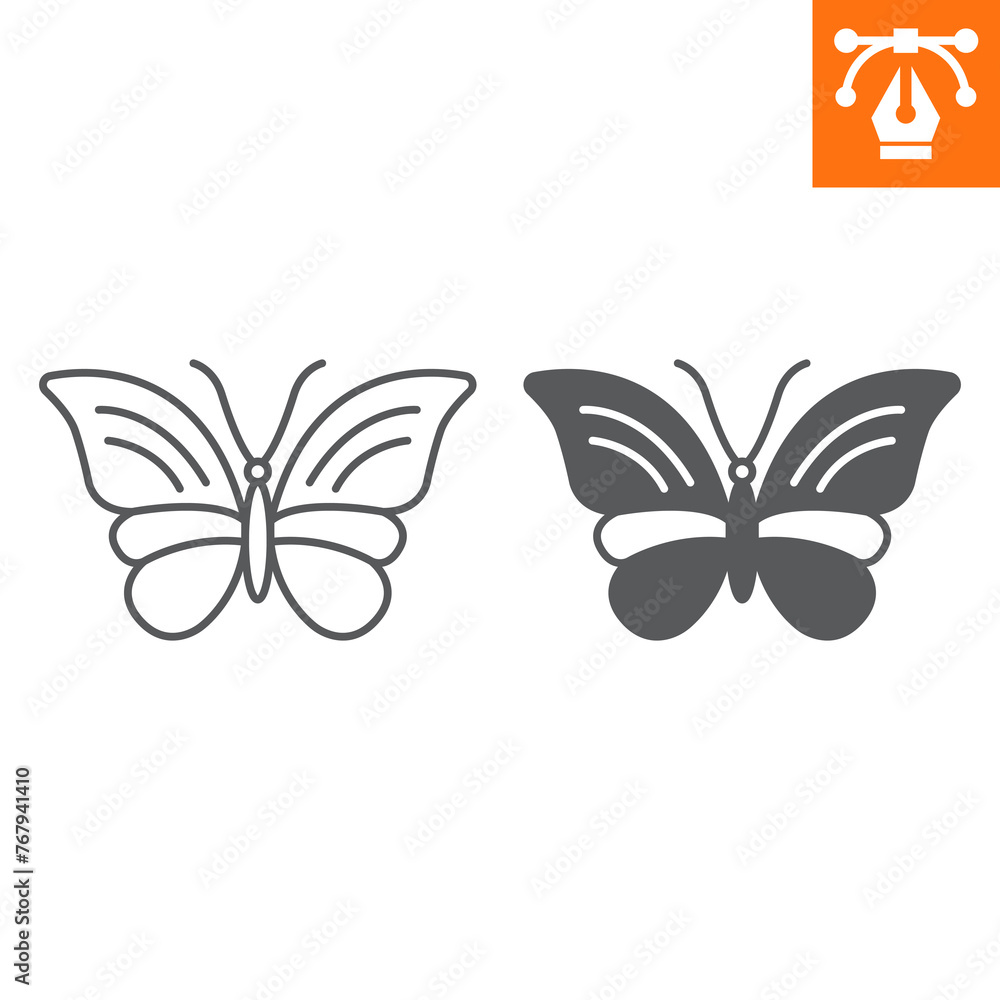 Butterfly line and solid icon, outline style icon for web site or mobile app, Easter and summer, fly insect vector icon, simple vector illustration, vector graphics with editable strokes. Butterfly line and solid icon, outline style icon for web site or mobile app, Easter and summer, fly insect vector icon, simple vector illustration, vector graphics with editable strokes.