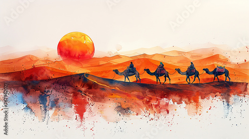 Watercolor illustration of Morocco desert