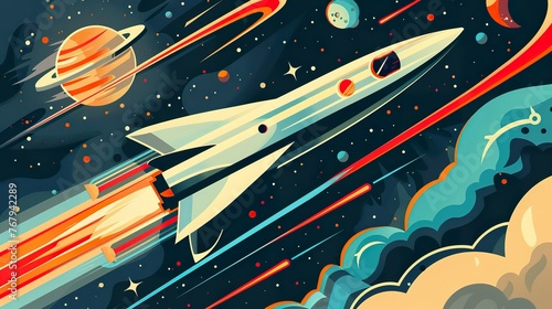 Space Shuttle Flying Through the Sky, Sci-Fi Space Art photo