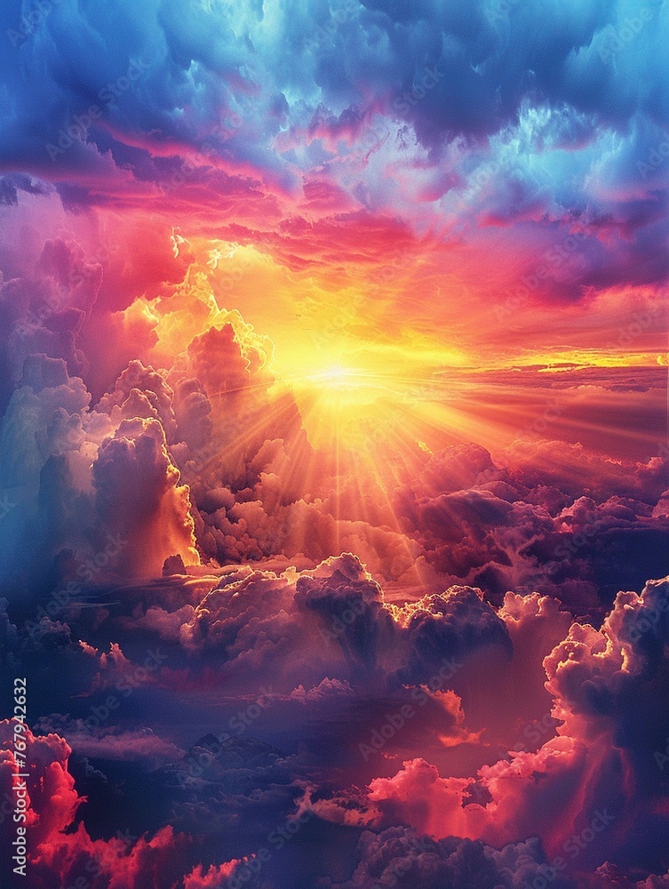 Sky canvas abstract celestial miracle radiant light beams surreal cloud formations