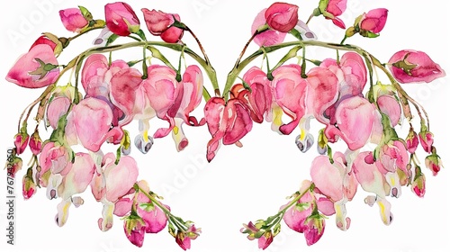 Wallpaper Mural Watercolor bleeding heart clipart with heartshaped pink and white blooms ,soft shadowns Torontodigital.ca