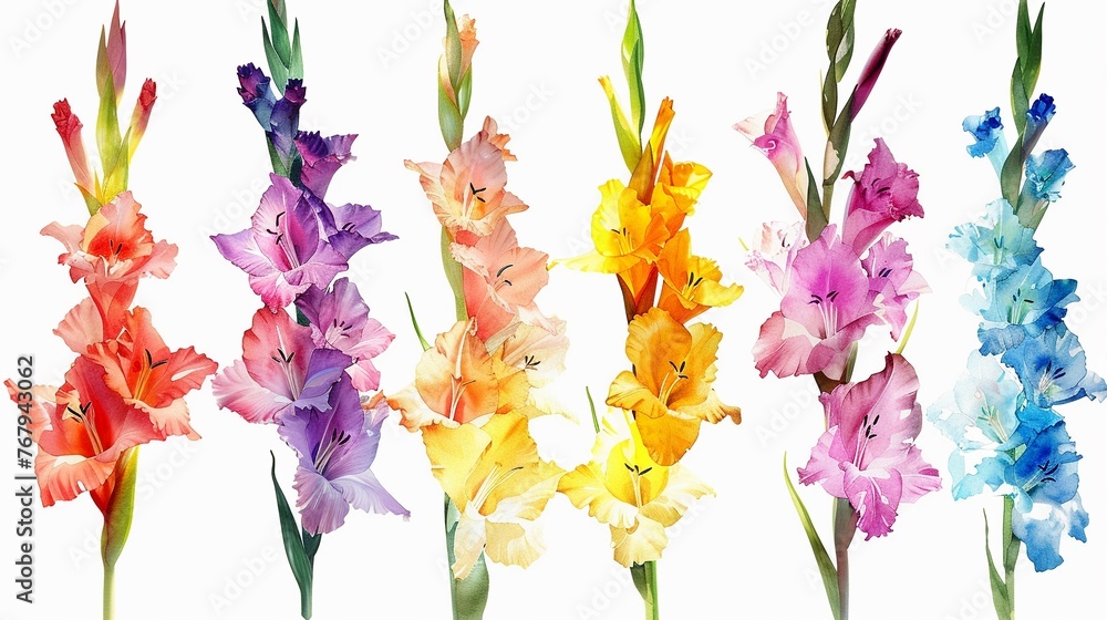 Watercolor foxglove clipart with tall spires of colorful flowers , 3D render - obrazy, fototapety, plakaty 