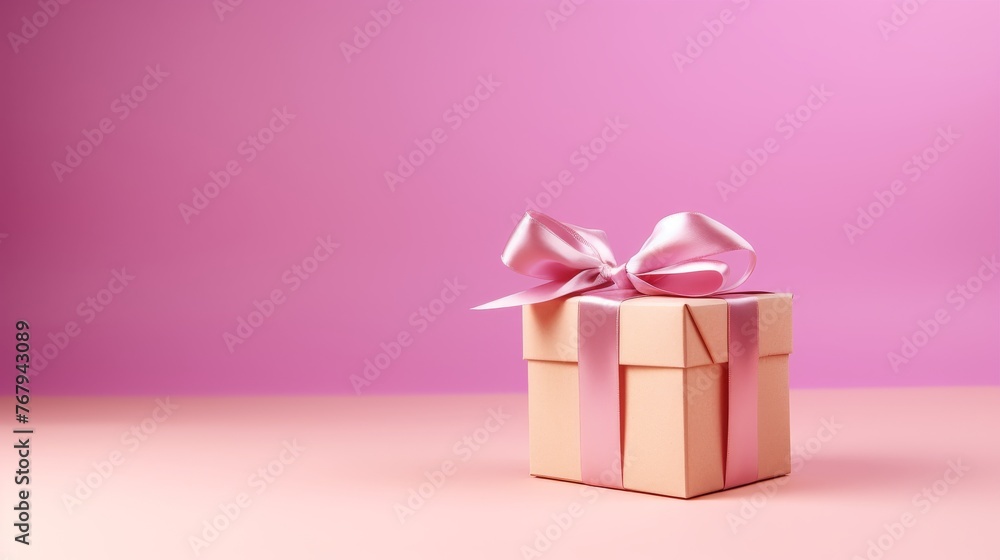 Happy birthday background with gift box on pink background. Love, romance and romantic concepts. Mother's day concept.