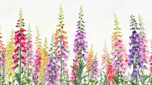 Watercolor foxglove clipart with tall spires of colorful flowers , 3D render © BURIN93
