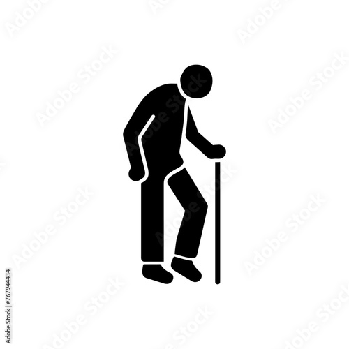 Elderly man walking with a cane Icon