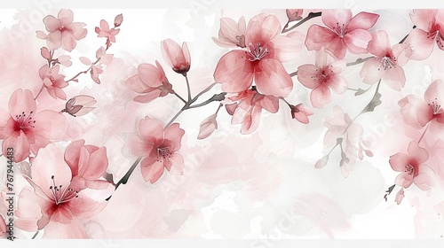 Watercolor cherry blossom clipart in soft pink and white tones ,clean sharp focus #767944483