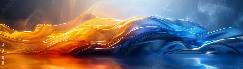Fototapeta premium Modern digital wallpaper featuring stylish and minimalist abstract design with smooth yellow and blue stripes