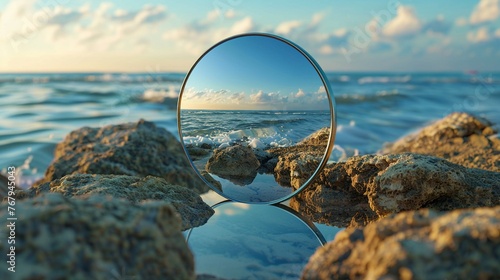 compelling image of a mirror reflecting inner truths and personal growth Elevate the idea of selfreflection in a visually striking way photo