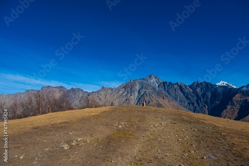 Stunning aerial view of the Kazbegi mountain in the Mtskheta region of Georgia