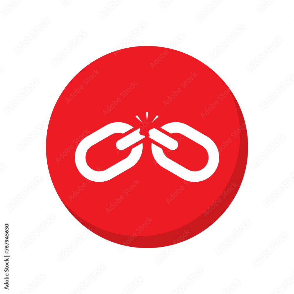 Fototapeta premium Broken chain icon vector in flat design. Link damaged concept