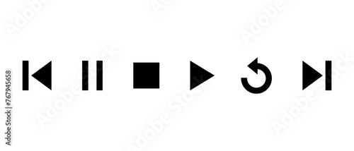 Pause, stop, play, replay, previous, and next track icon vector
