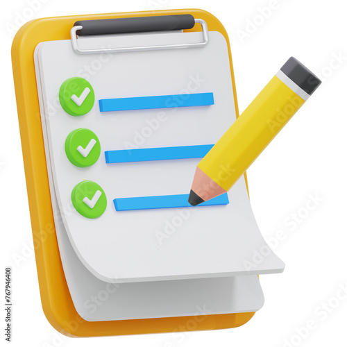 evaluation checklist clipboard page 3D Illustartion