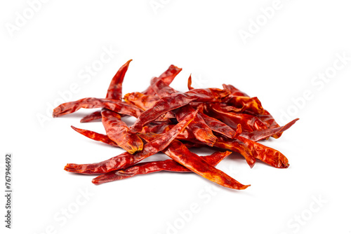 Dried red hot pepper on a white background
