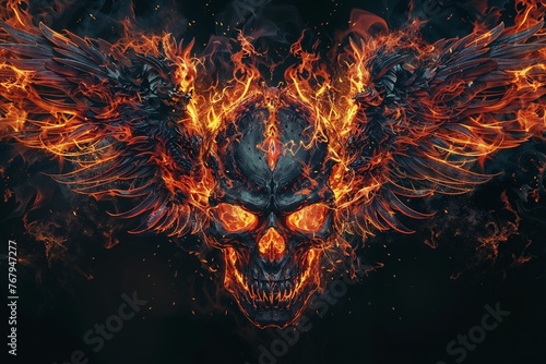 Flaming skull on fire. Generative ai