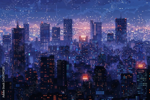 city at night pixel art. Generative ai