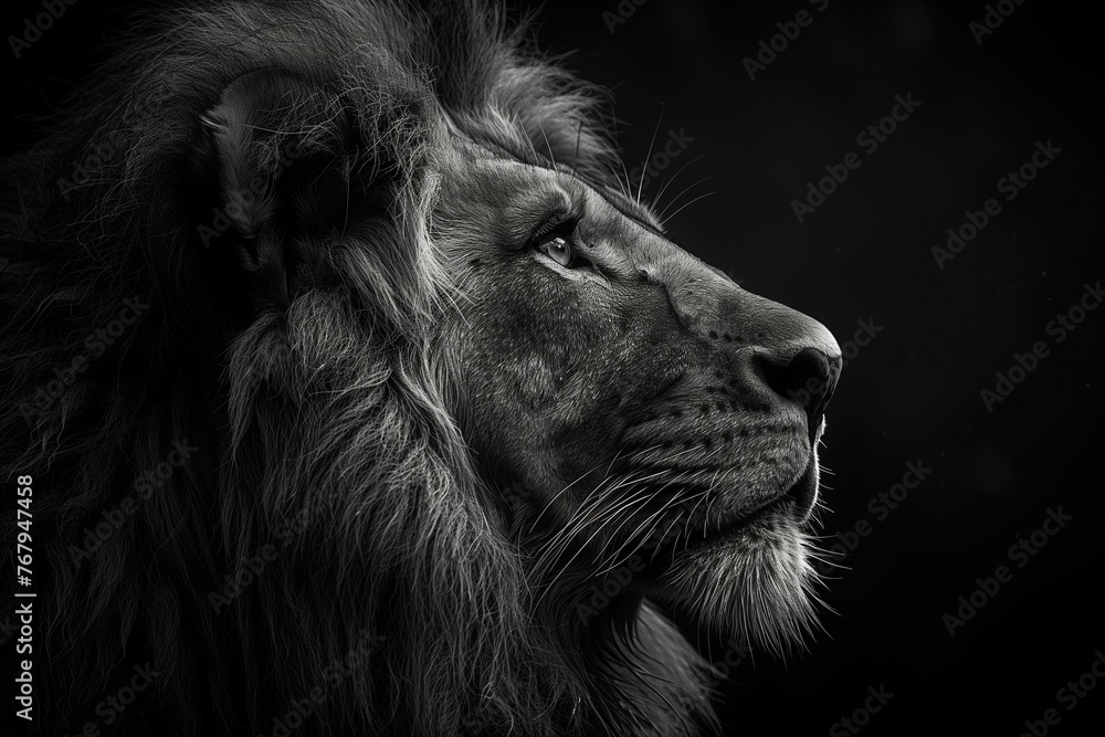 close up portrait of a lion in black and white. Generative ai