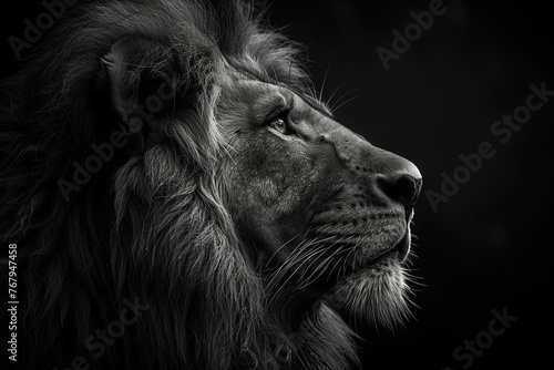close up portrait of a lion in black and white. Generative ai © Andrii