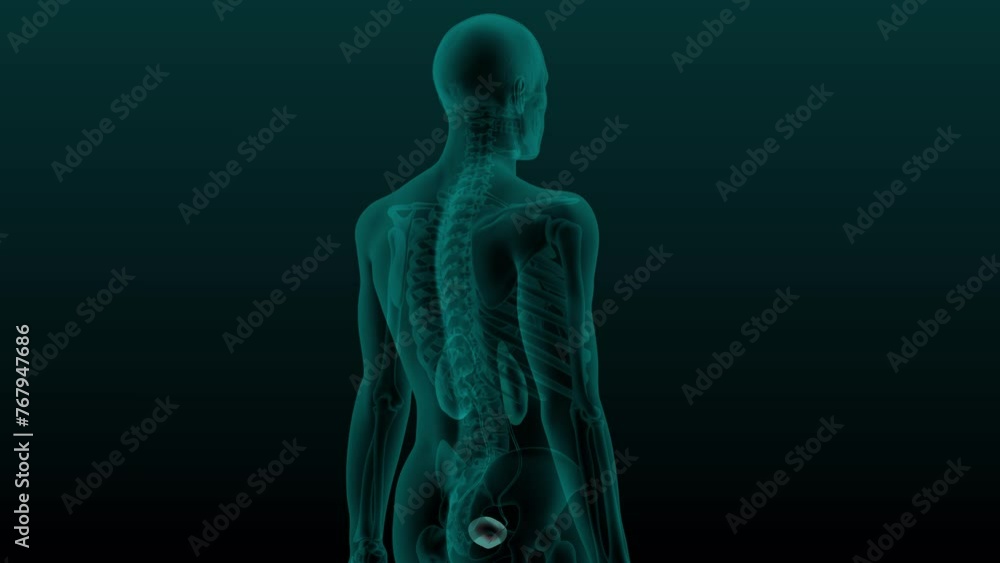 X-ray scan of the human urinary system. 3d render animation of urinary bladder X-ray scan of the human urinary system. 3d render animation of urinary bladder
