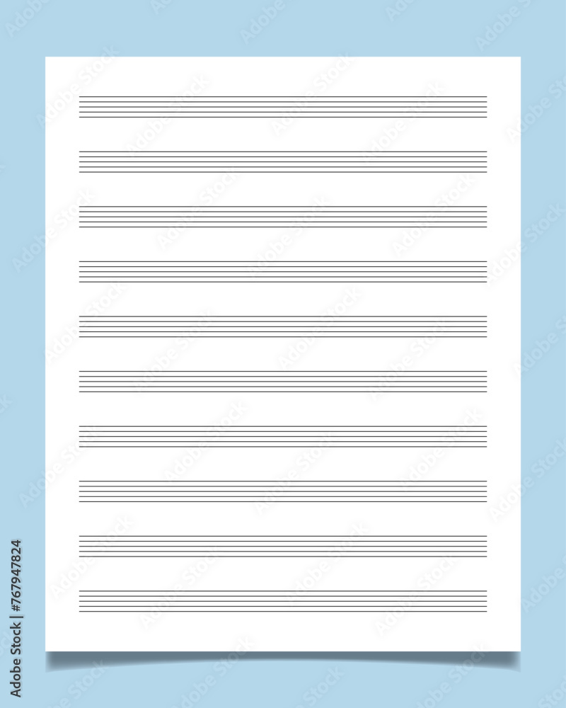 Blank sheet music manuscript paper with 10 standard staves on page. Ideal for any musician, composer or songwriter.
 - obrazy, fototapety, plakaty 
