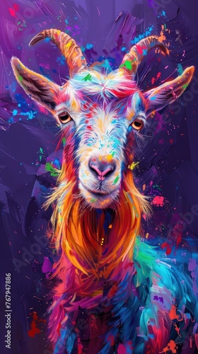 A beautiful goat in colorful airbrush neon colors.