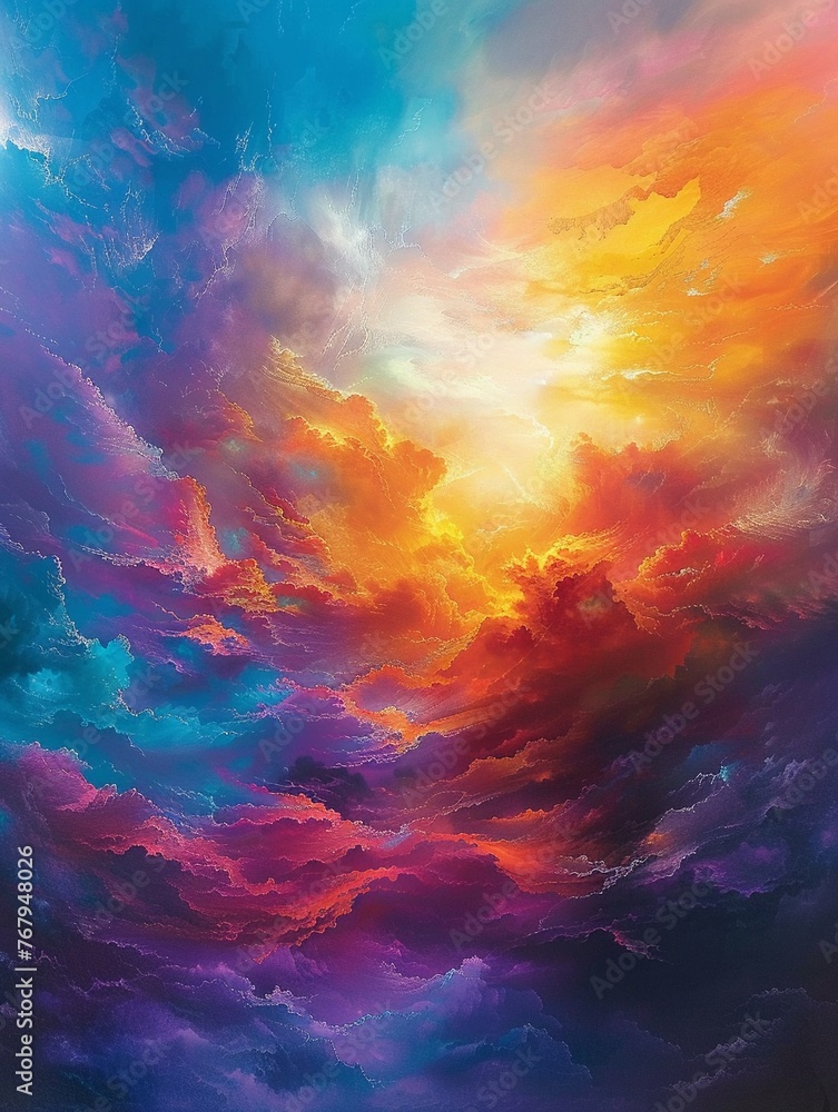 Miraculous celestial event in abstract sky vibrant colors ethereal forms dreamlike atmosphere