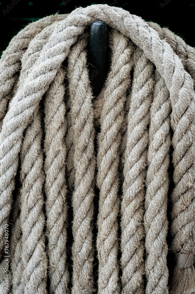 Closeup shot of a tightly knotted piece of rope