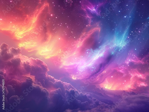 Abstract sky with celestial miracle vibrant auroras dreamlike clouds ethereal glow