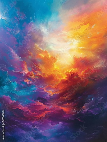 Miraculous celestial event in abstract sky vibrant colors ethereal forms dreamlike atmosphere