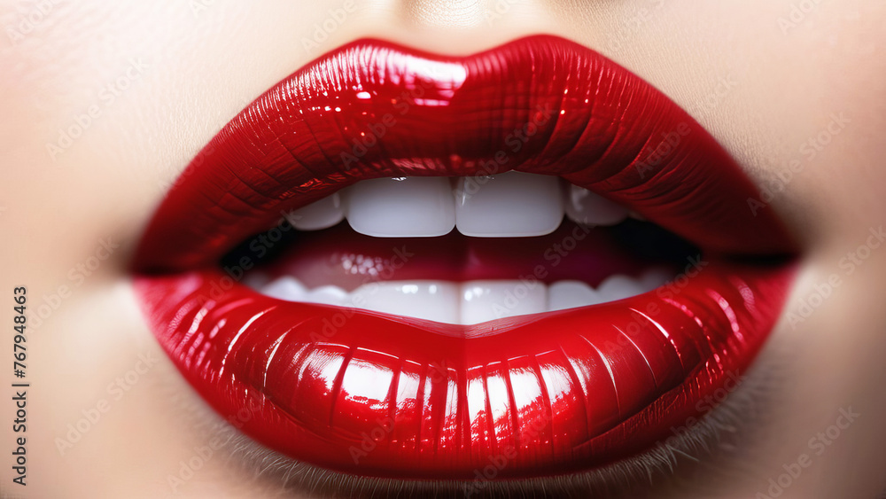 Girl's lips with red glossy lipstick. Sexy Lips. Girl's lips with red glossy lipstick. Sexy Lips.