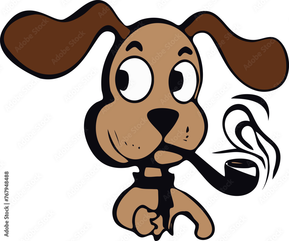 Fototapeta premium cartoon dog with smoking pipe and tie blowing out coffee stock vector - 135339