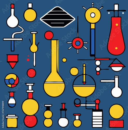 Vector illustration of colorful laboratory flasks